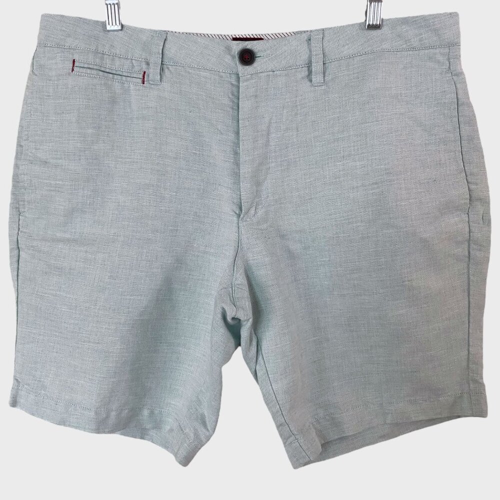 UNTUCKit Paumanok Golf Shorts Light Green Men's Size 36 Flat-Front Linen Chinos